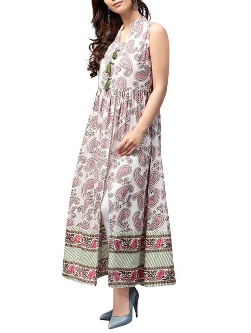 white cotton flared kurta - 14878233 - Very Small Image - 1