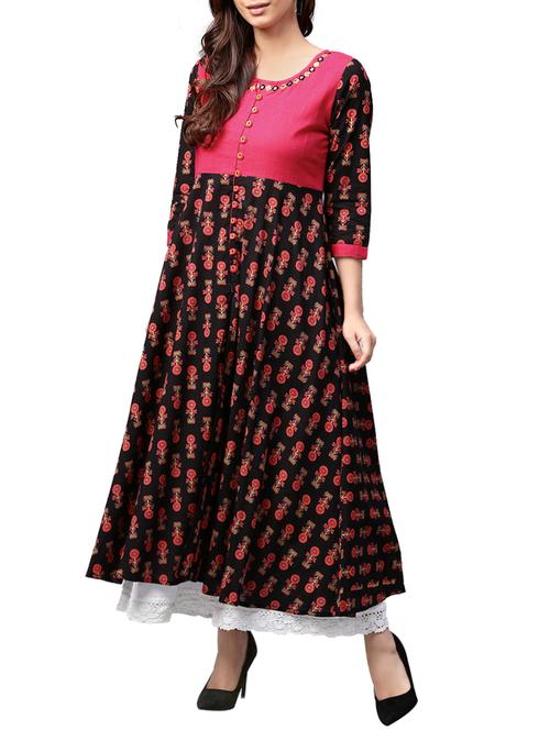 black cotton flared kurta - 14878253 - Very Small Image - 1