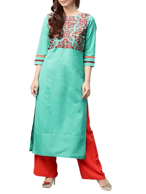 blue cotton kurta palazzo set - 14878540 - Very Small Image - 1