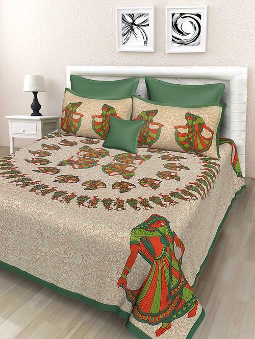 rajasthani traditional double bedsheet with 2 pillow covers - 14878946 - Very Small Image - 1