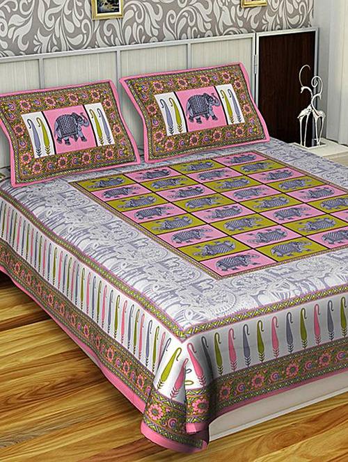 rajasthani traditional double bedsheet with 2 pillow covers - 14879011 - Very Small Image - 1