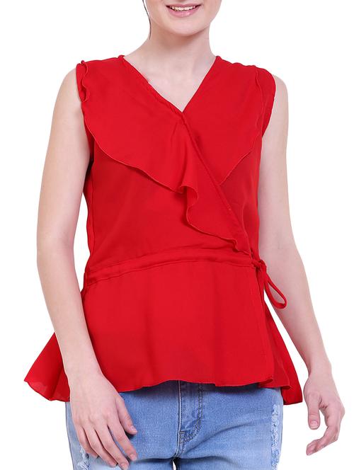 red crepe ruffled top - 14880630 - Very Small Image - 1