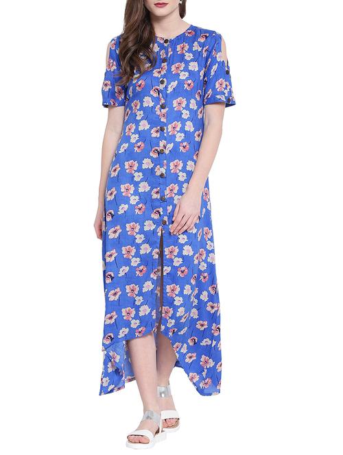 blue floral a-line dress - 14881661 - Very Small Image - 1