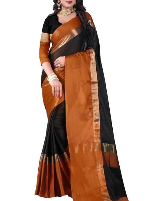 black silk bordered saree with blouse - 14881879 - Very Small Image - 1