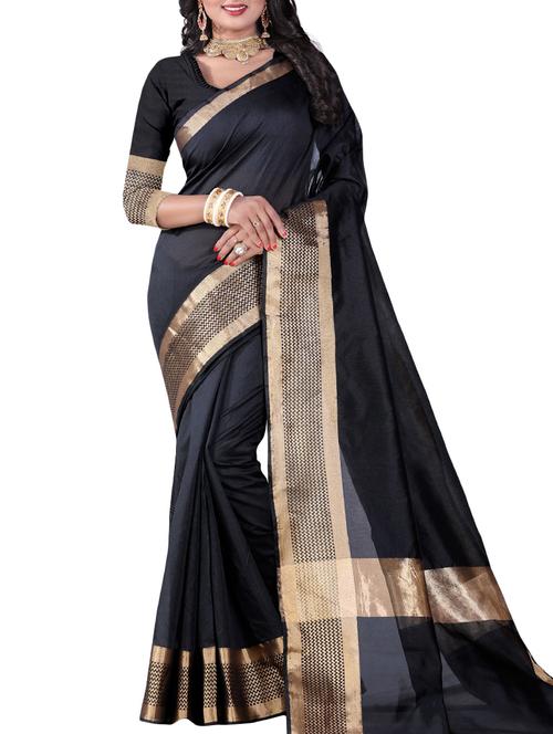 black silk bordered saree with blouse - 14881888 - Very Small Image - 1