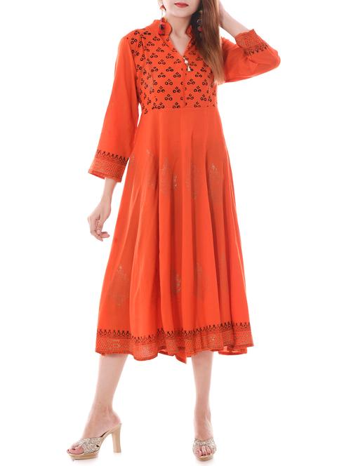 orange rayon fusion kurta - 14882506 - Very Small Image - 1