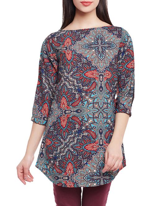 navy blue printed tunic - 14883797 - Very Small Image - 1