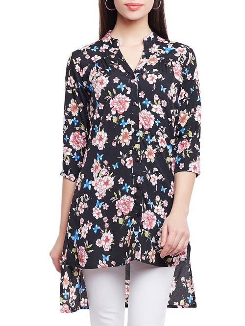 black floral high low crepe tunic - 14883804 - Very Small Image - 1
