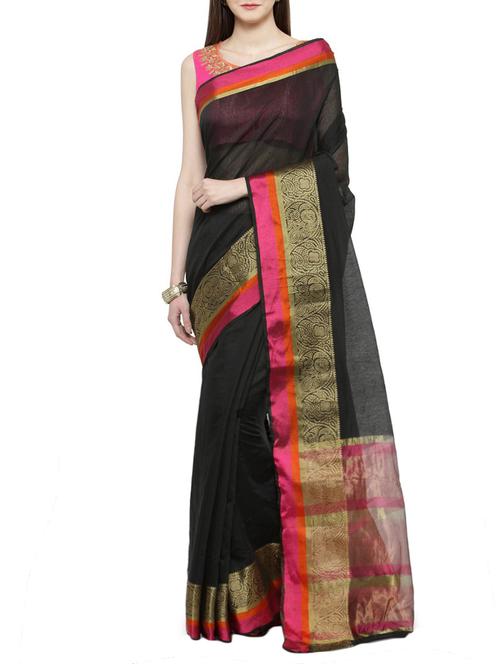 black cotton bordered saree with blouse - 14884173 - Very Small Image - 1
