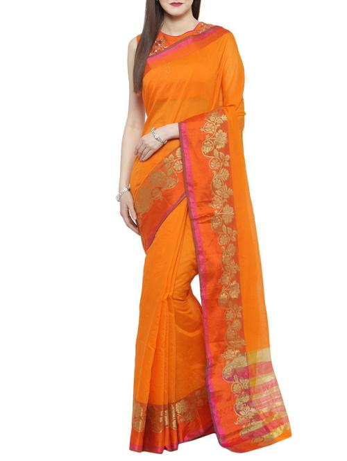 orange cotton bordered saree with blouse - 14884177 - Very Small Image - 1