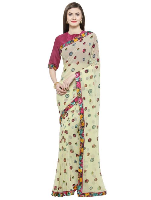 yellow georgette printed saree with blouse - 14884180 - Very Small Image - 1
