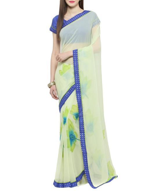 white georgette printed saree with blouse - 14884220 - Very Small Image - 1