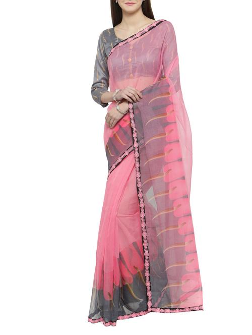 pink cotton printed saree with blouse - 14884269 - Very Small Image - 1