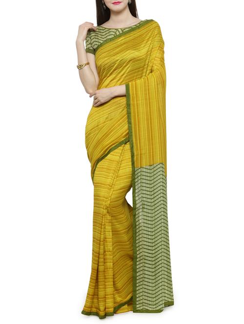 yellow silk printed saree with blouse - 14884325 - Very Small Image - 1