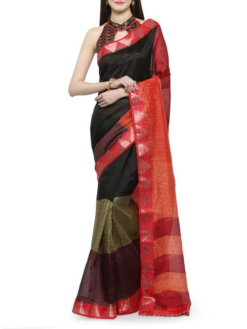 temple bordered printed saree with blouse - 14884339 - Very Small Image - 1
