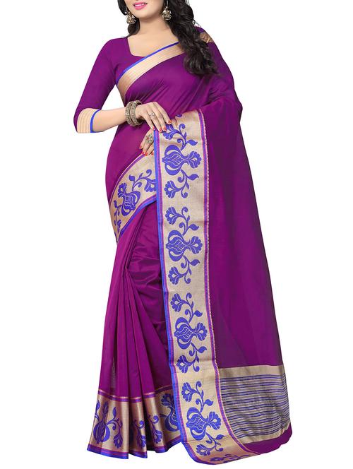 purple silk bordered saree with blouse - 14884614 - Very Small Image - 1
