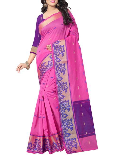 pink silk saree with blouse - 14884618 - Very Small Image - 1