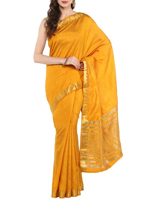 yellow silk banarasi saree with blouse - 14884766 - Very Small Image - 1