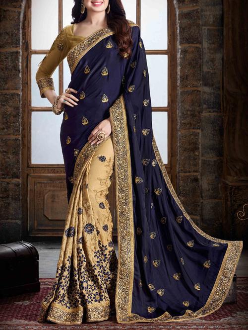 blue georgette half and half saree with blouse - 14884779 - Very Small Image - 1