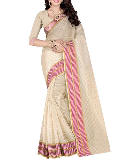 cream cotton blend saree - 14884827 - Very Small Image - 1
