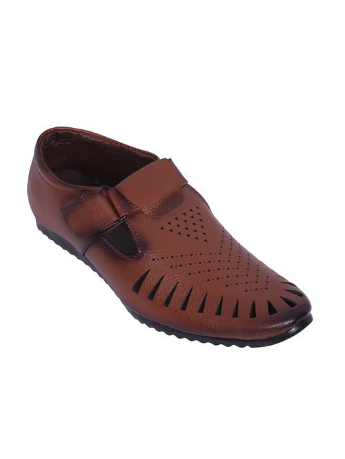 tan leatherette slip on sandal - 14885103 - Very Small Image - 1