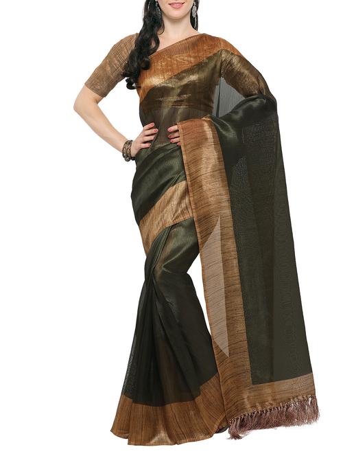 green silk tussar saree with blouse - 14886952 - Very Small Image - 1