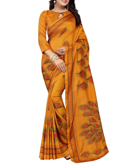 orange printed saree with blouse - 14887049 - Very Small Image - 1