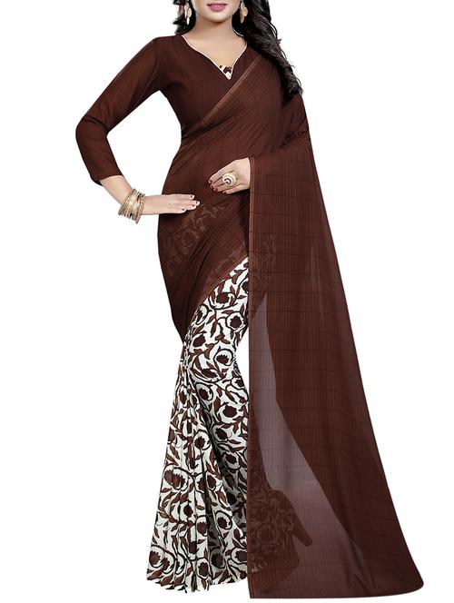 brown georgette half and half saree with blouse - 14887057 - Very Small Image - 1
