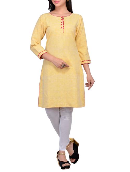 yellow khadi aline kurta - 14887123 - Very Small Image - 1
