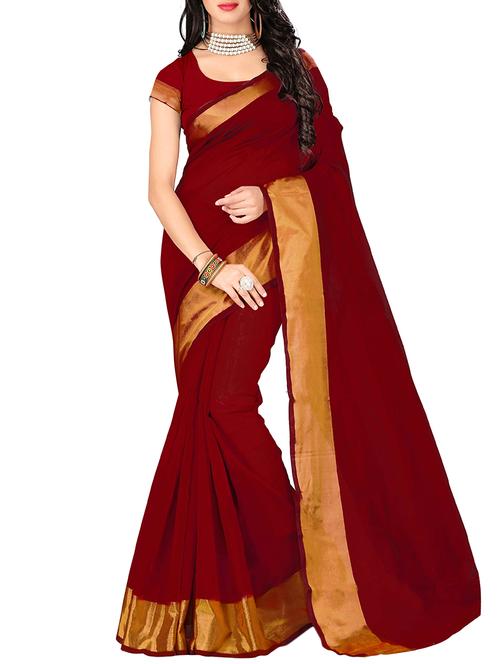 red cotton silk bordered saree with blouse - 14887247 - Very Small Image - 1