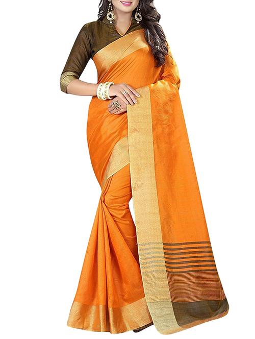 yellow cotton bordered saree with blouse - 14887267 - Very Small Image - 1