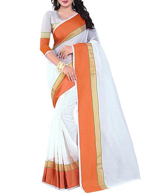 white cotton bordered saree with blouse - 14887299 - Very Small Image - 1