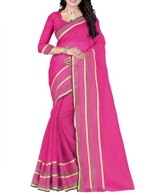 pink cotton blend saree with blouse - 14887342 - Very Small Image - 1