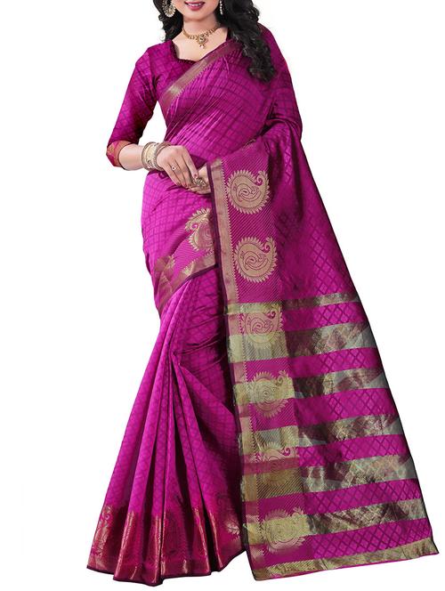 pink silk blend saree with blouse - 14887395 - Very Small Image - 1