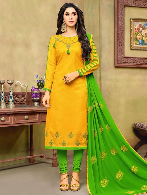 embroidered unstitched churidaar suit - 14888270 - Very Small Image - 1