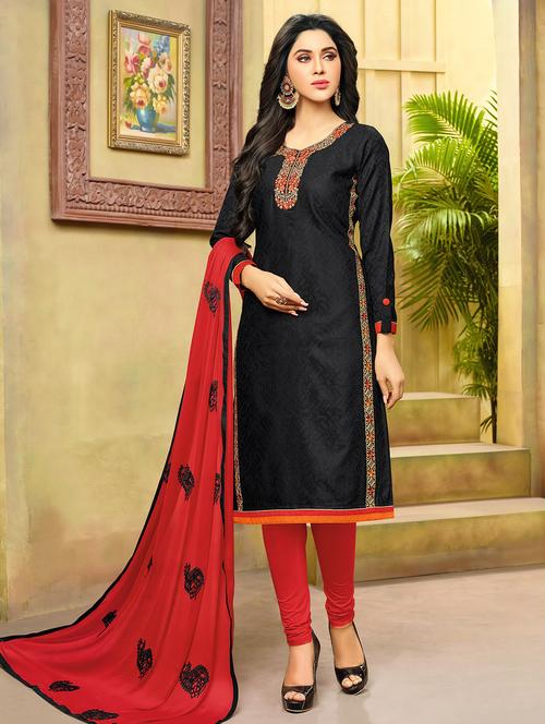 embroidered unstitched churidaar suit - 14888271 - Very Small Image - 1