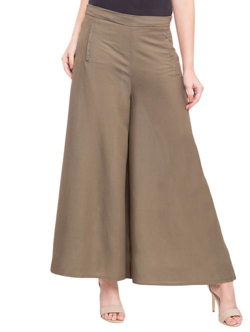 brown solid flared palazzo - 14889272 - Very Small Image - 1