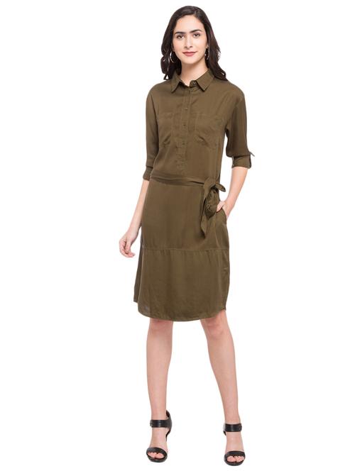 olive green belted dress - 14889323 - Very Small Image - 1