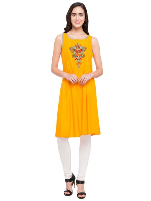 yellow rayon a-line kurta - 14889367 - Very Small Image - 1