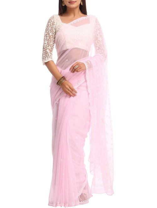 ada pink chikankari saree with blouse - 14889405 - Very Small Image - 1