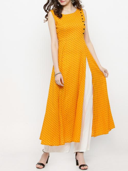 yellow viscose kurta palazzo set - 14889435 - Very Small Image - 1