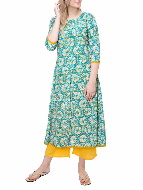 turquoise cotton aline kurta - 14889594 - Very Small Image - 1