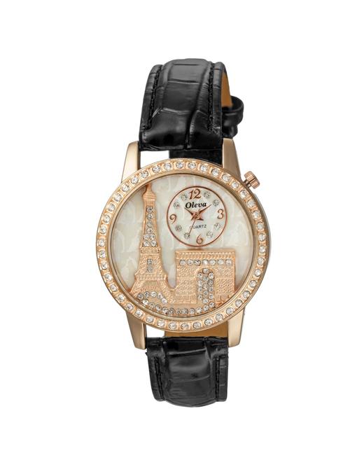 oleva premium women's leather watch oplw-7-black-m - 14889621 - Very Small Image - 1