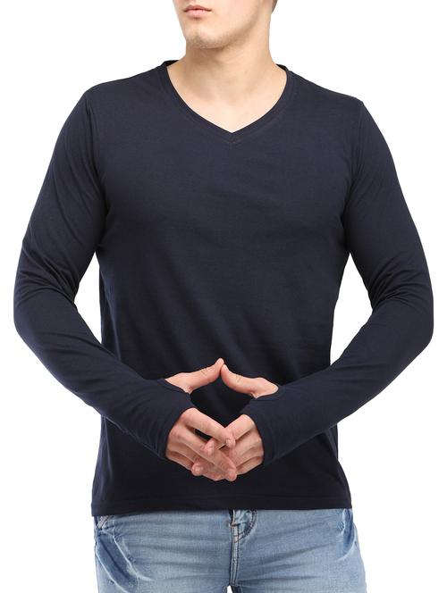 navy blue solid thumb hole t-shirt - 14889996 - Very Small Image - 1