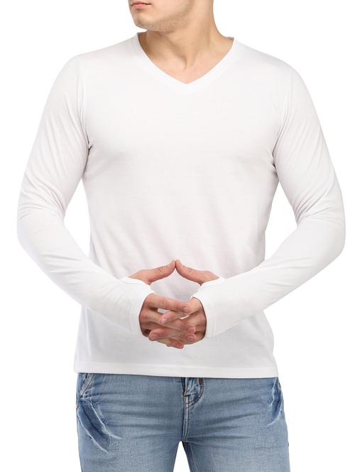 white solid thumb hole t-shirt - 14889999 - Very Small Image - 1