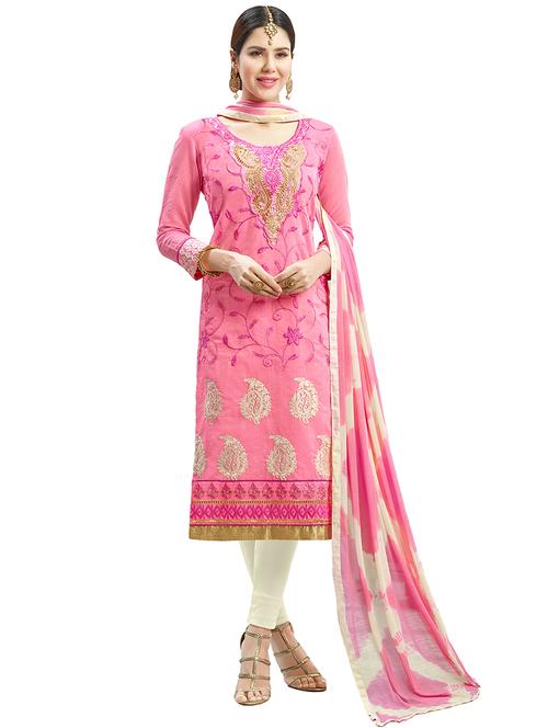 embroidered churidaar suits unstitched suit - 14890043 - Very Small Image - 1