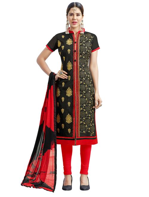 embroidered churidaar suits unstitched suit - 14890050 - Very Small Image - 1