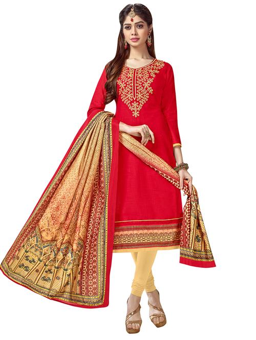 embroidered churidaar unstitched suit - 14890061 - Very Small Image - 1