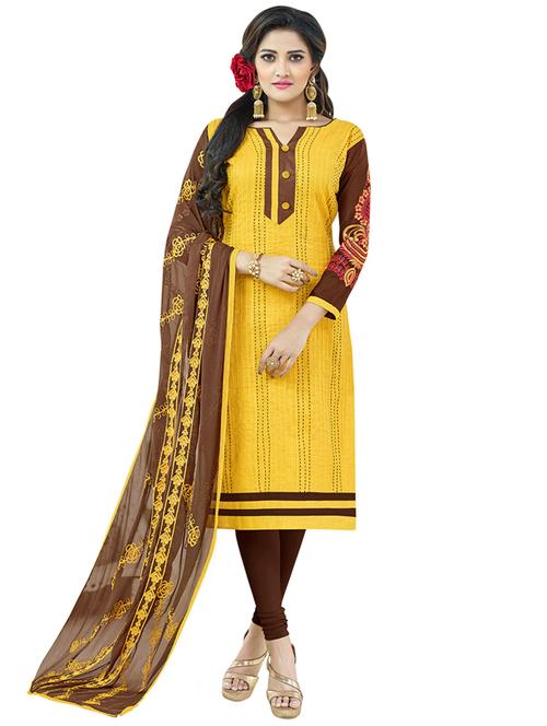 yellow cotton unstitched suit - 14890066 - Very Small Image - 1