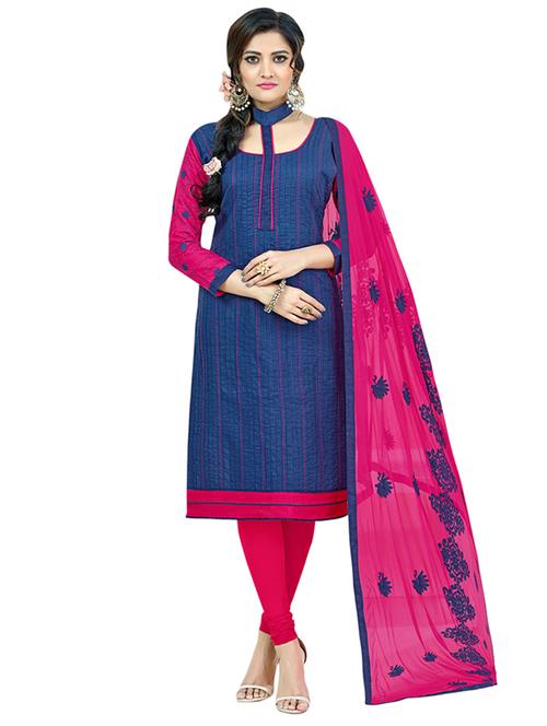 blue cotton unstitched suit - 14890070 - Very Small Image - 1